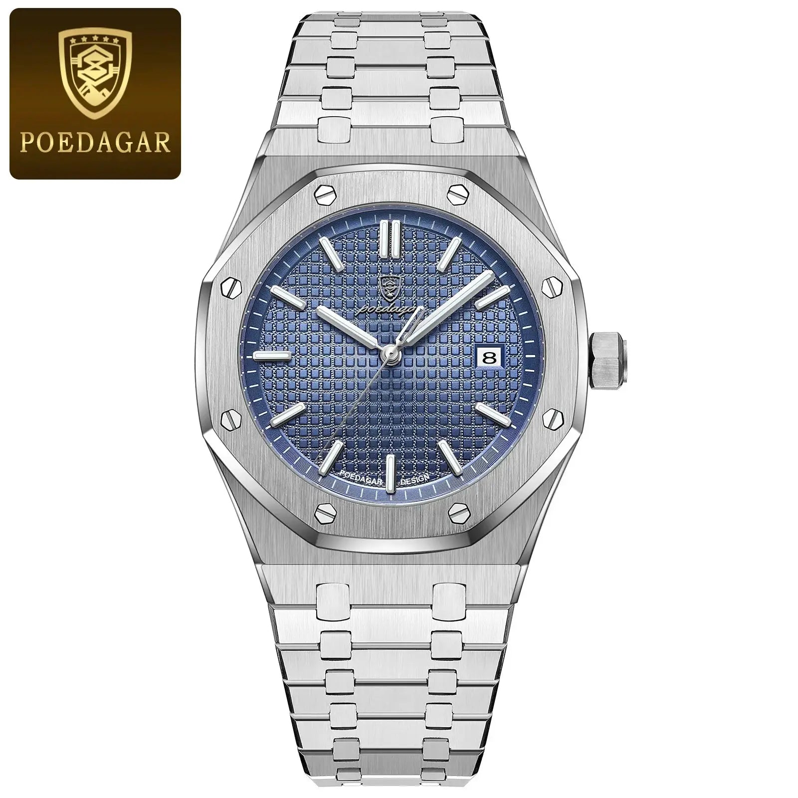 POEDAGAR Luxury Business Wristwatch For Men Stainless Steel Waterproof With Luminous Date Display Quartz Movement