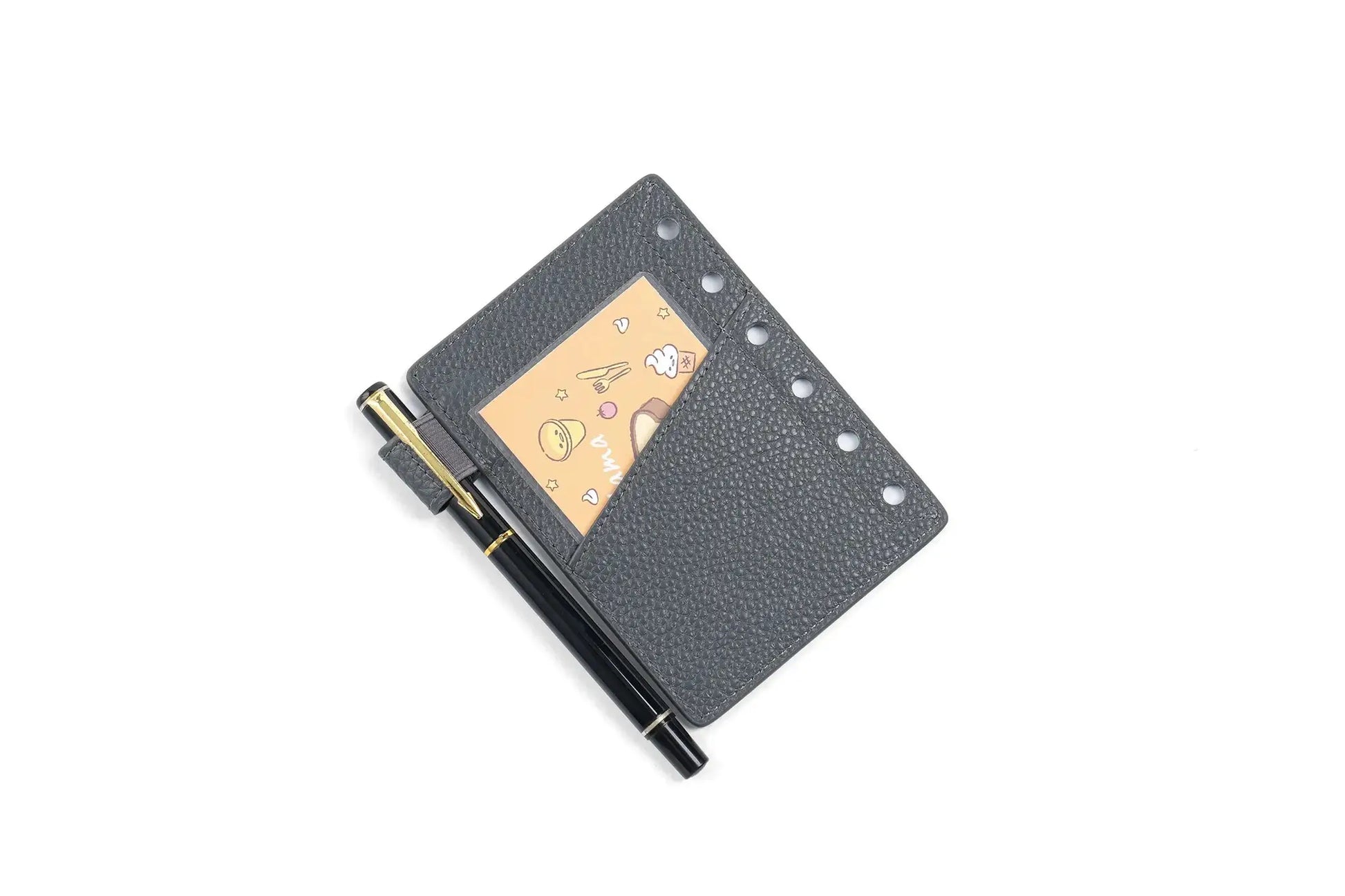 Moterm Luxe 2.0 pocket-size planner in gray pebbled leather with card slot.