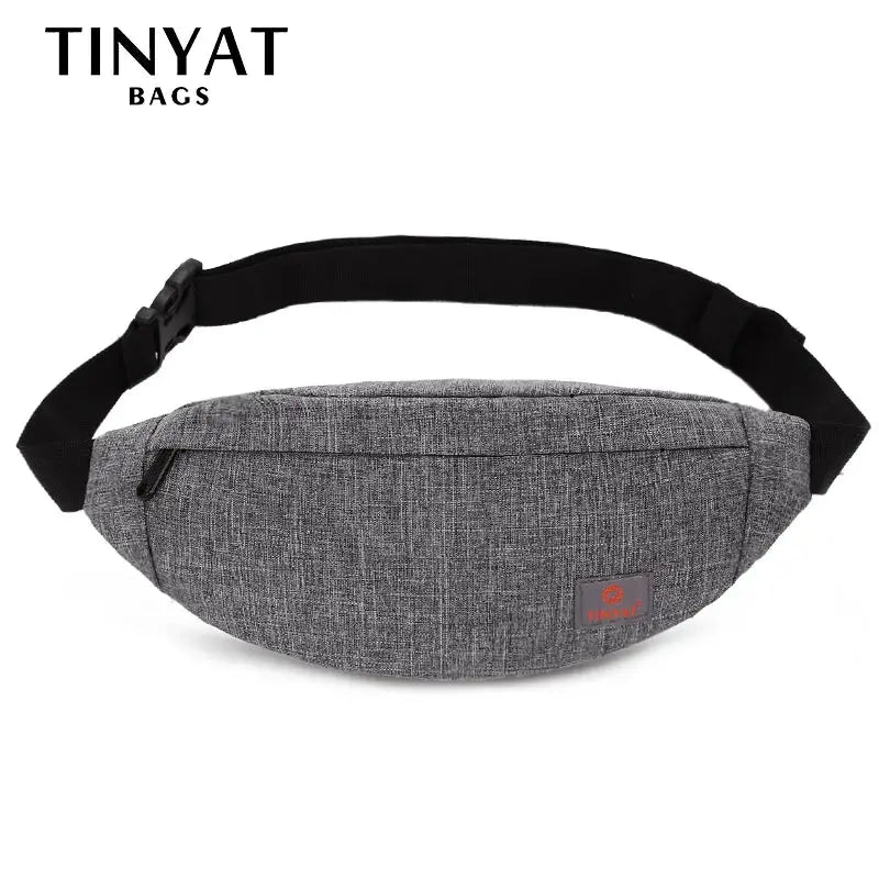 TINYAT waist bag in grey fabric with black adjustable strap