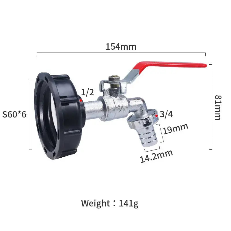 S60x6 Coarse Thread IBC Tank Tap Connector One Half Inch Three Quarter Inch Water Coupling Adapter 1000L Garden Valve