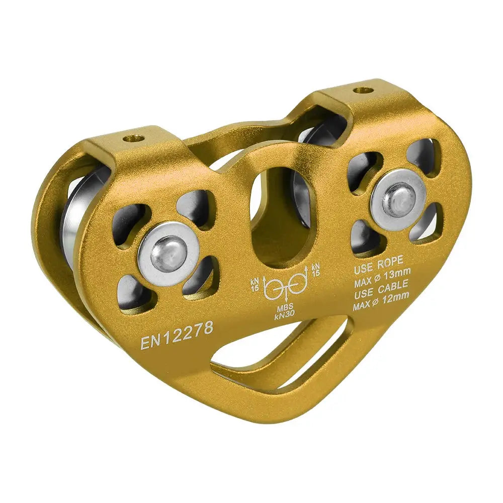 Lixada 30kN cable trolley pulley with ball bearing, gold aluminum dual-sheave block by Simples Market
