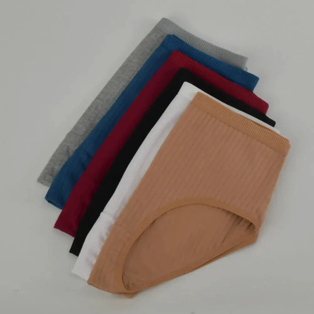 Assorted colors high-waist cotton panties set for women, breathable plus-size briefs, 7-pack