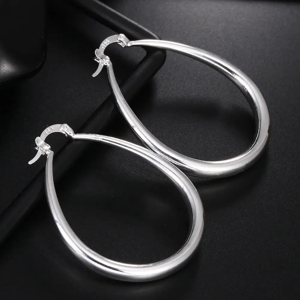 925 Sterling Silver 41mm Smooth Circle Big Hoop Earrings For Women Fashion Party Wedding Jewelry Gifts
