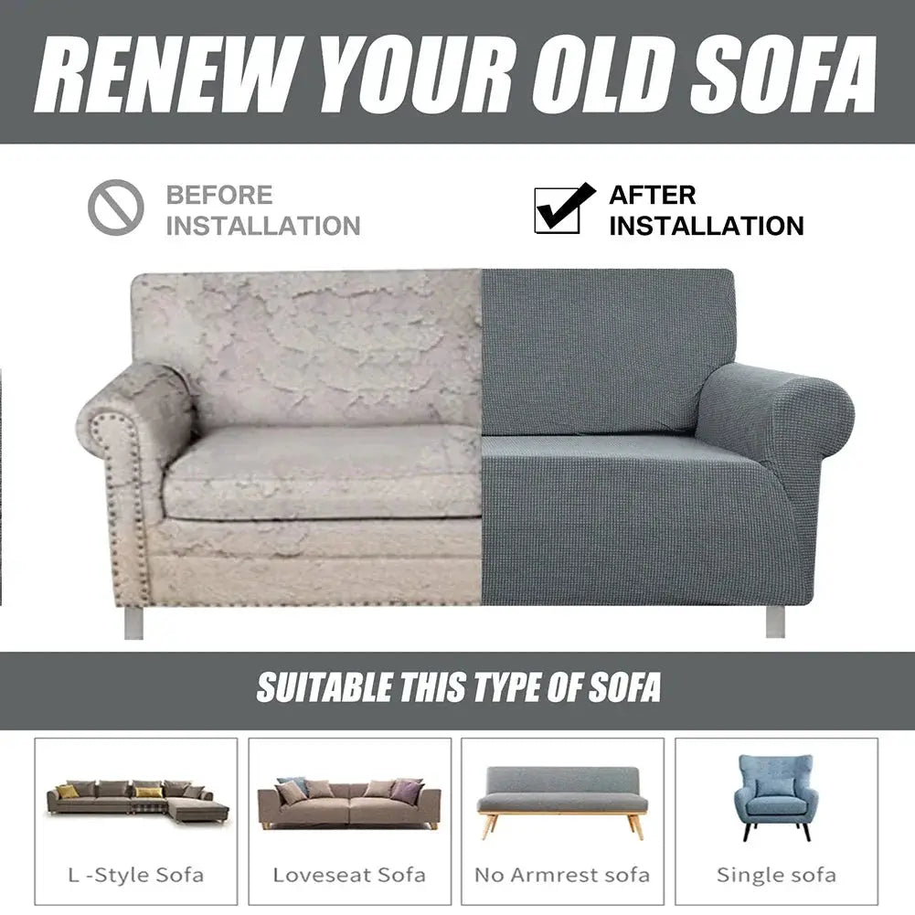 Joccun stretch couch cover, two-tone beige and gray, washable spandex jacquard sofa protector.