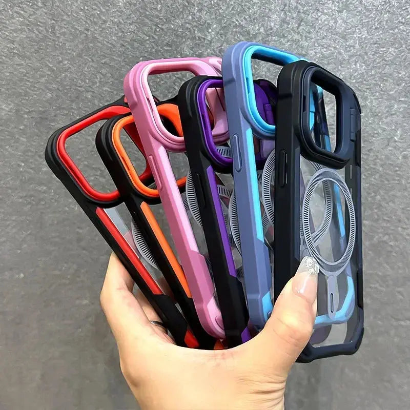 Armor Fold Lens Stand MagSafe iPhone cases, 6-piece set in assorted colors, shockproof