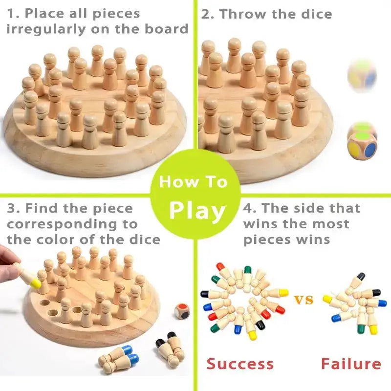 Wooden Montessori Puzzle Toys For Kids Educational Color Sensory Memory Match Chess Party Game