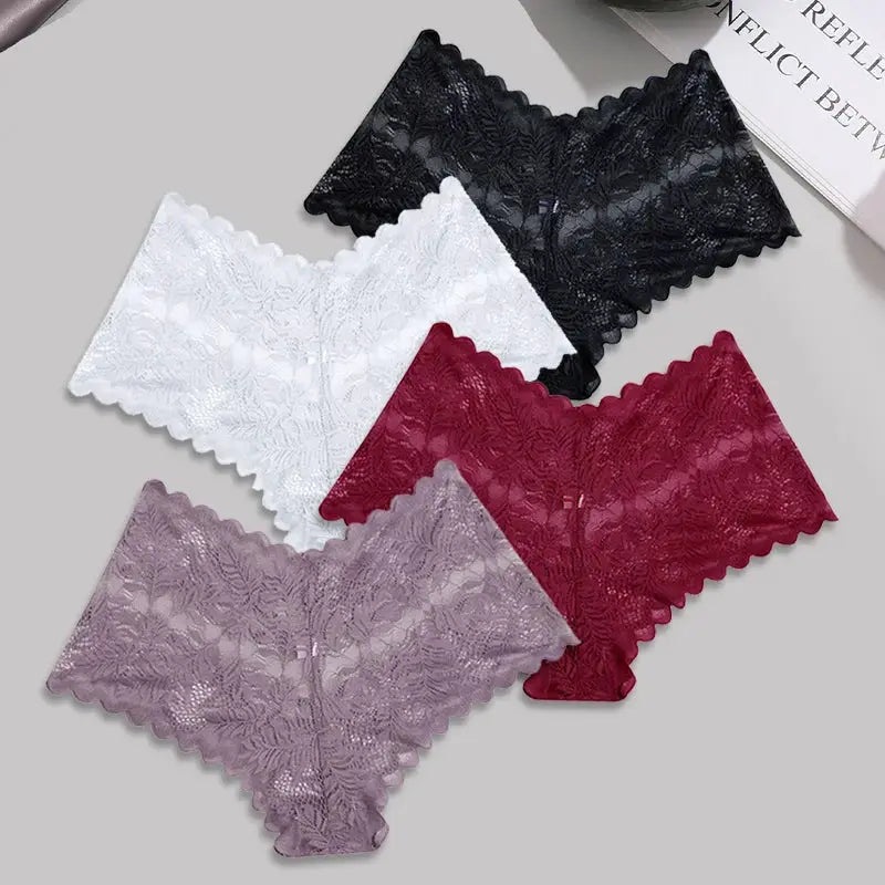Lace floral boyshorts underwear set, five colors, low-waist breathable panties.