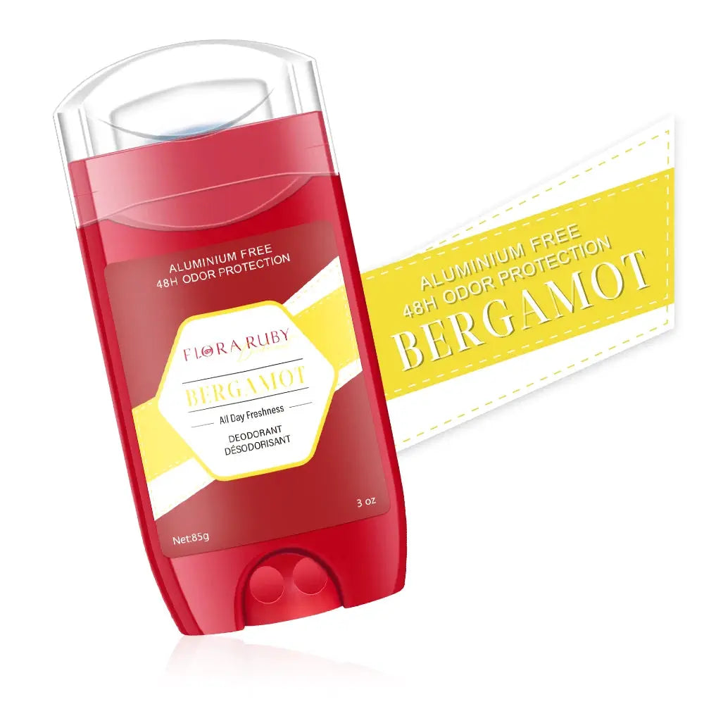 Aluminum Free Deodorant for Men, red container, sandalwood cedarwood scent, 85g/3oz, 48h odor protection.