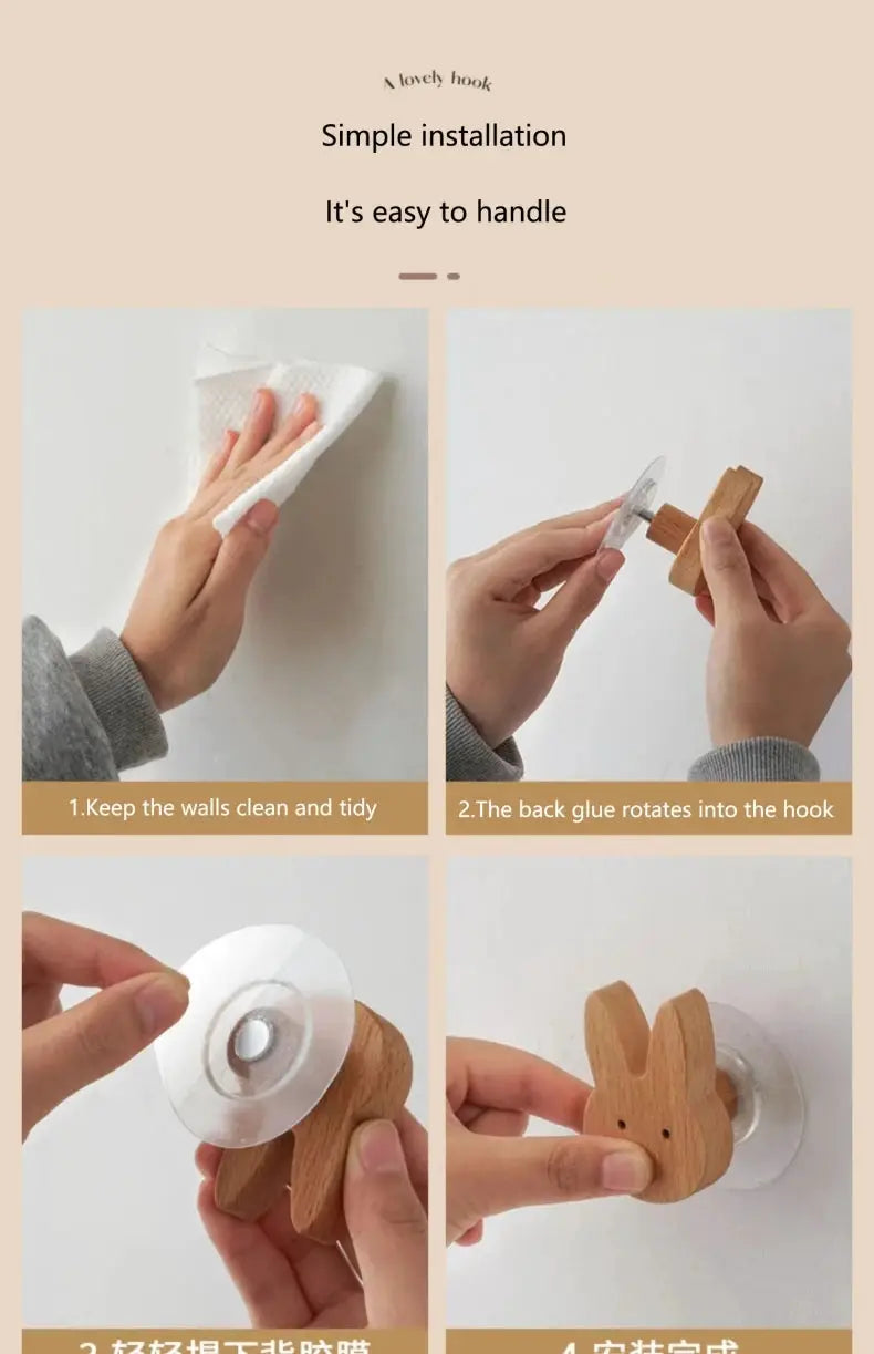 Wooden animal wall hook by Simples Market; cute natural wood bunny hook for kids' room, solid wood wall hanger