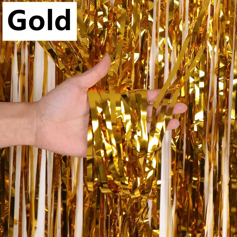 New 4 2 1 Pack Party Backdrop Metallic Foil Fringe Tinsel Curtain For Birthday Wedding Baby Shower