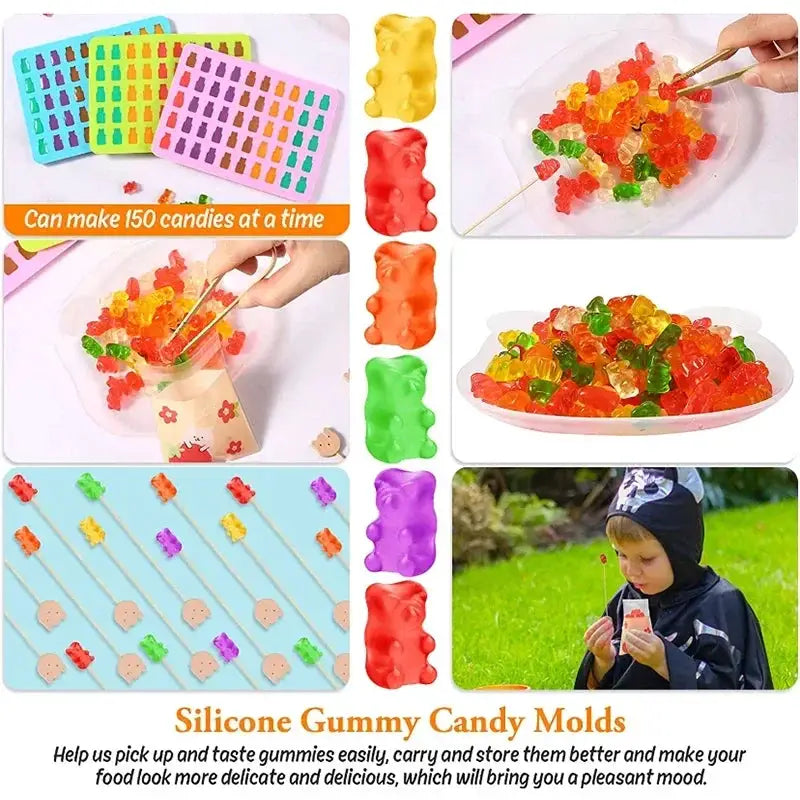 50 Cell Gummy Bear Silicone Mold With Dropper Candy Chocolate Fudge Ice Cubes Pastry Baking