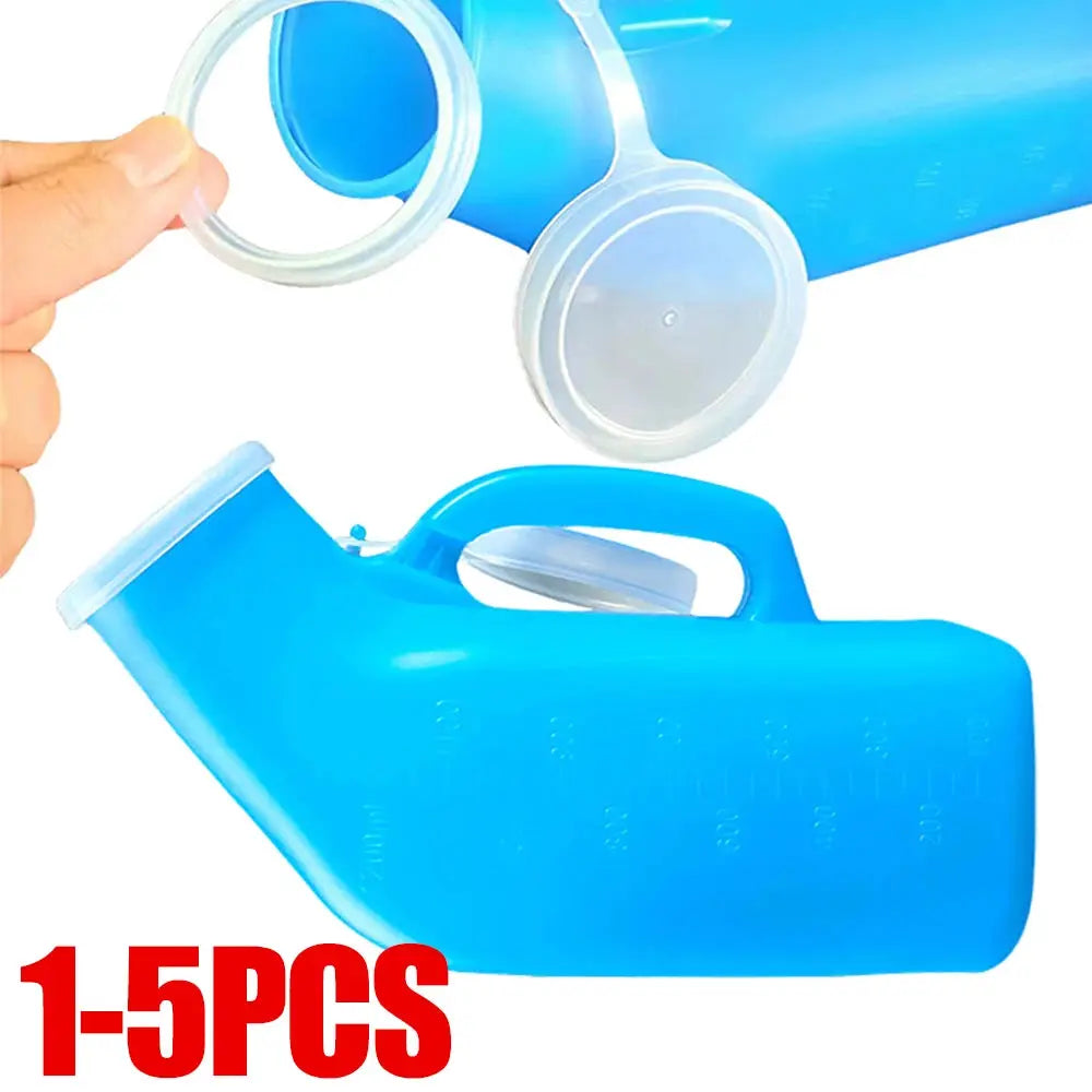 Blue 1200ml male urinal bottle with lid; thick plastic bedpan-style container (1-5pcs set)
