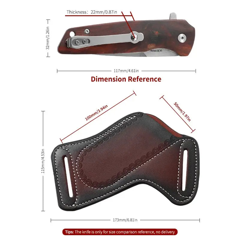 Vintage leather belt sheath for folding knife, brown cowhide, Simples Market