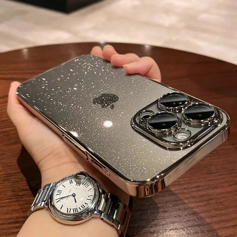 Luxury Glitter Transparent PC Case For iPhone 17 16 15 14 Pro Max 13 11 12 Bling Clear Shockproof Slim Cover