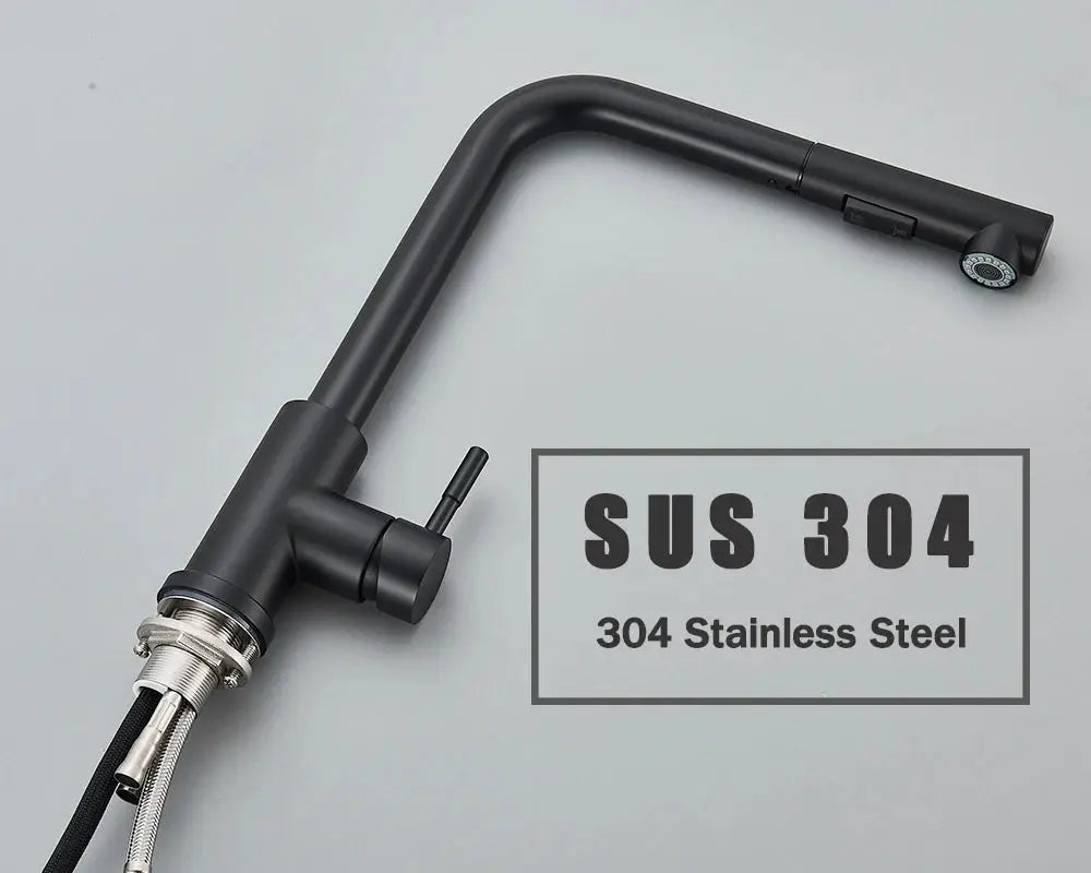 Rozin black flexible gourmet kitchen faucet with pull-out nozzle, 360° rotation, SUS304 by Simples Market