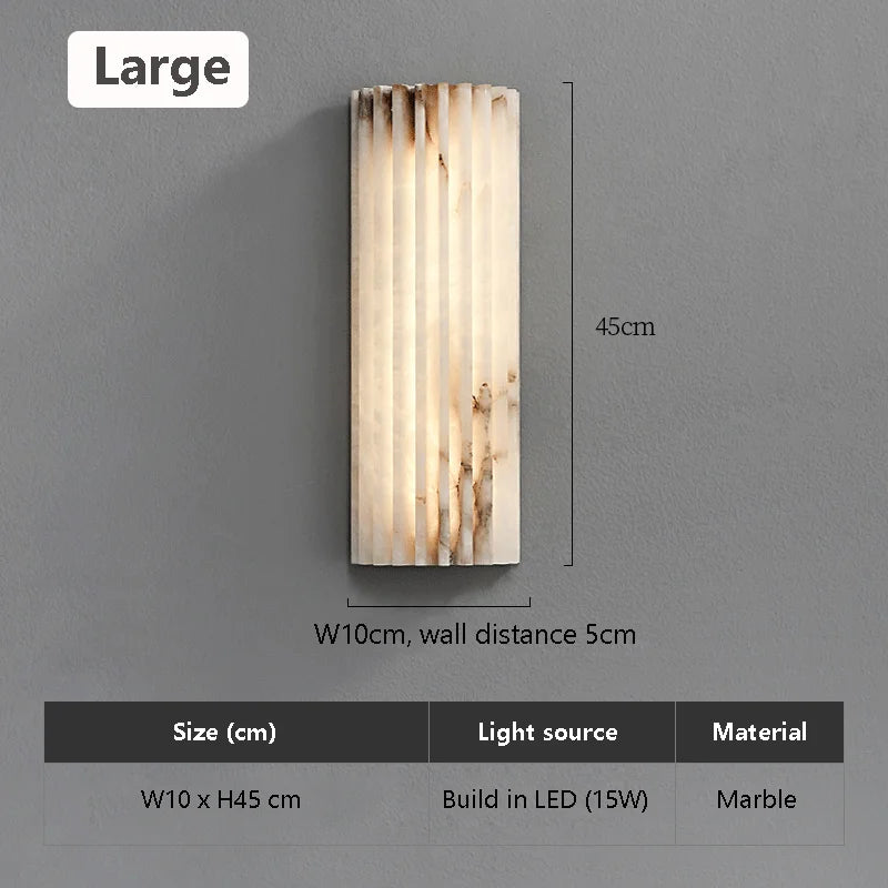 Marble wall lamp sconce, vertical beige marble with built‑in LED, 45 cm height.