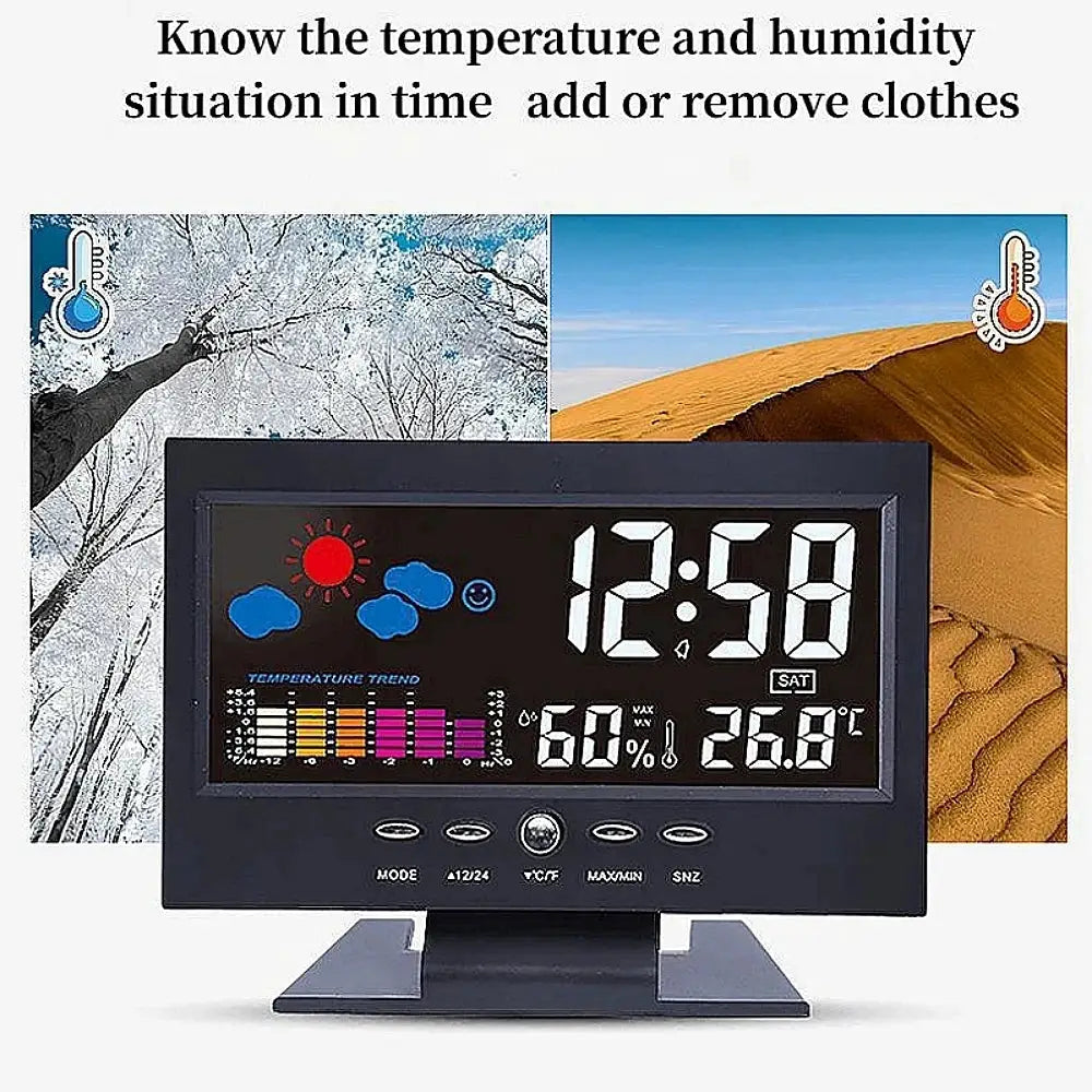Simples Market multi-function digital LCD weather station clock with thermometer and hygrometer, black unit