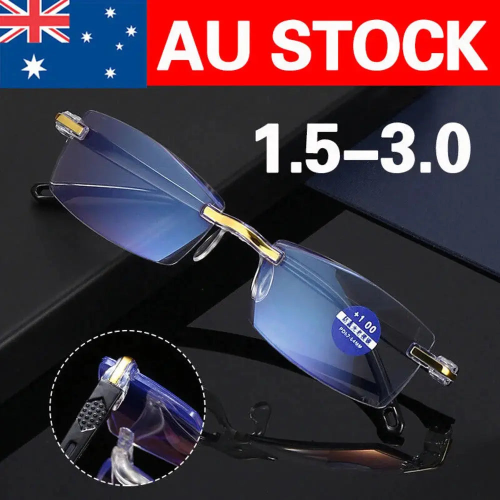 Klassnum 2025 Rimless Reading Glasses for Men and Women Ultralight Retro Square Eyewear Anti Blue Light