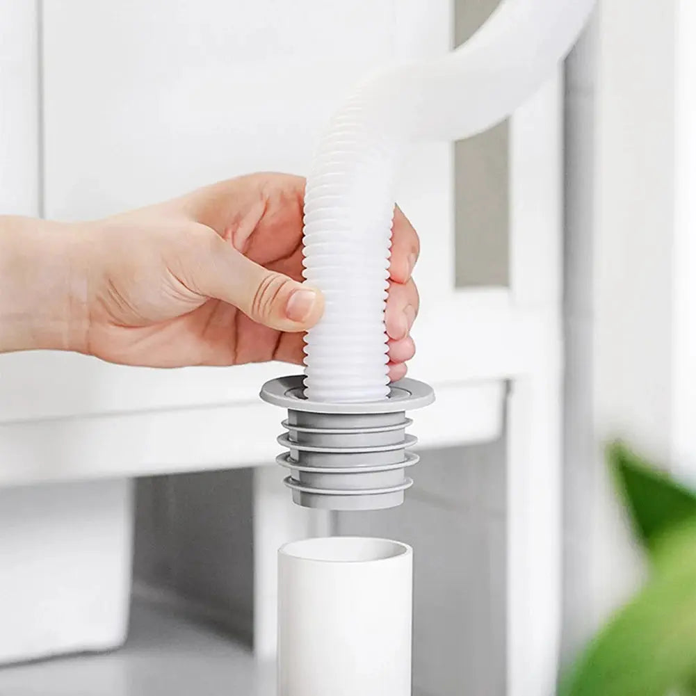 Washing machine drain pipe seal, gray plastic sealing ring with corrugated hose, Simples Market