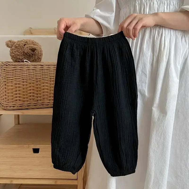 Kids Anti Mosquito Pants Summer Thin Solid Color Loose Casual Trousers Unisex Bloomers For Boys And Girls Ages 4 To 6