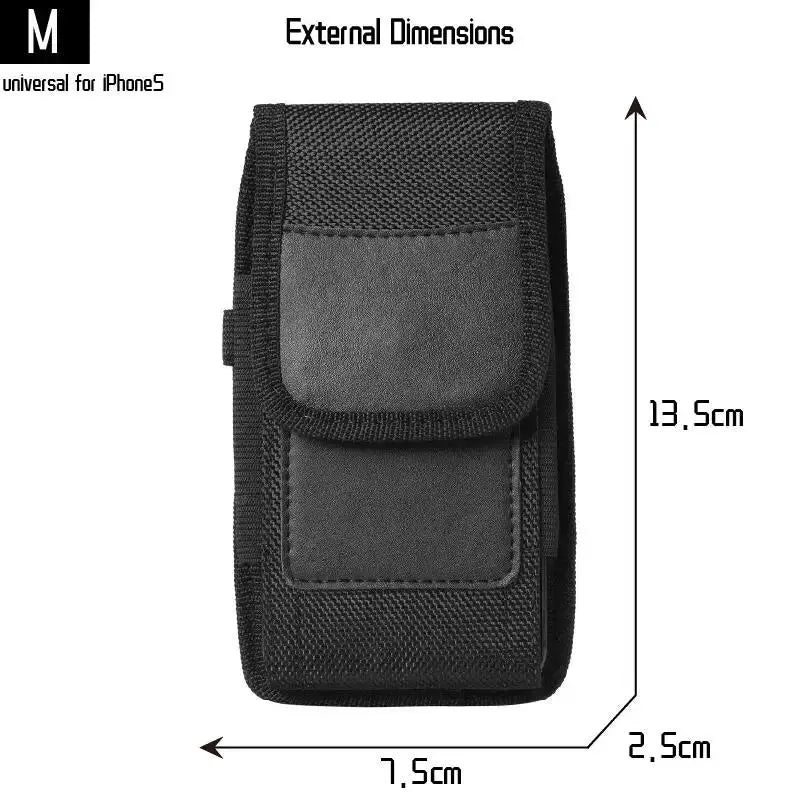 Simples Market mobile phone waist bag, black nylon holster with belt loop, compact 13.5x7.5x2.5 cm