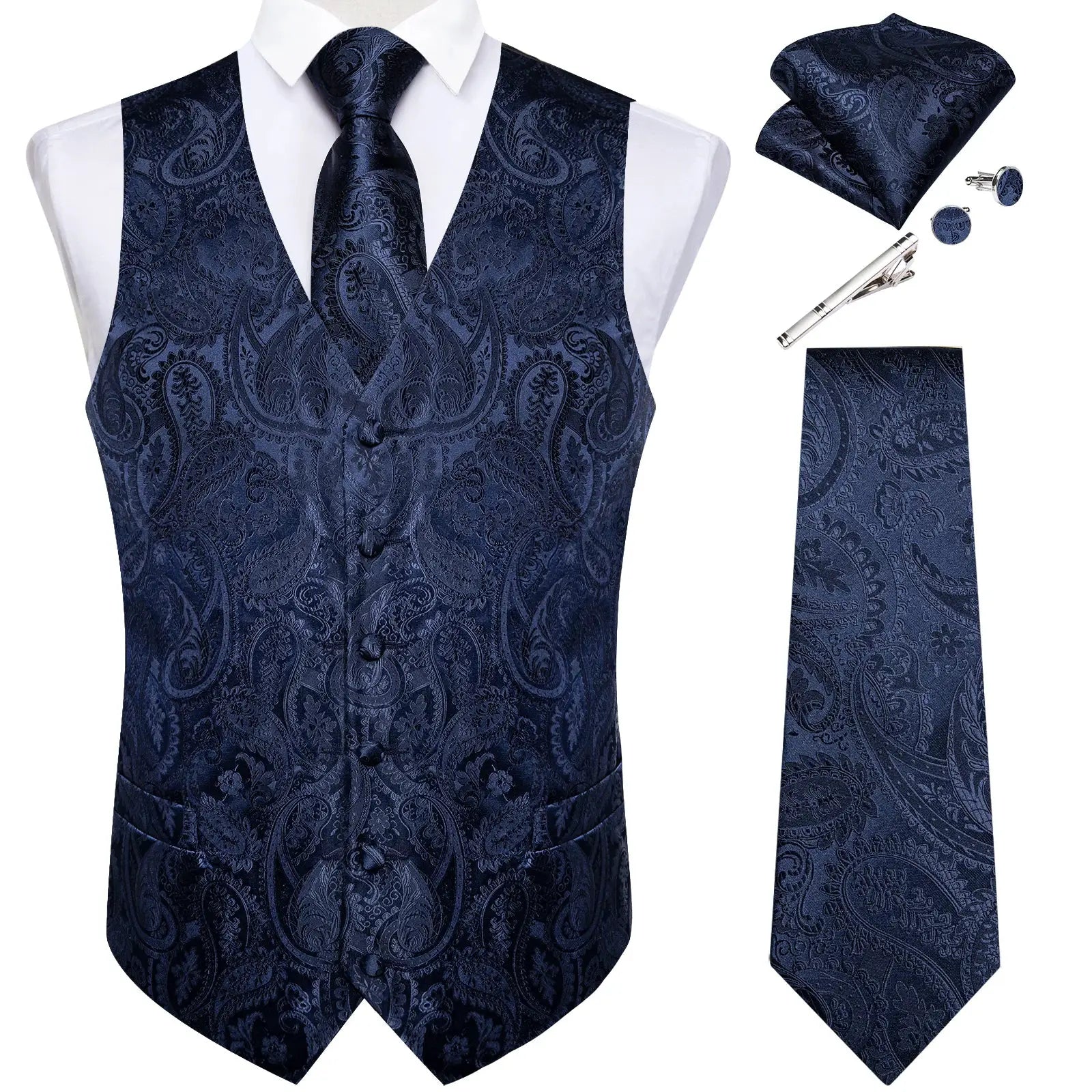 Black Jacquard Men Vest Paisley Single Breasted Wedding Groom