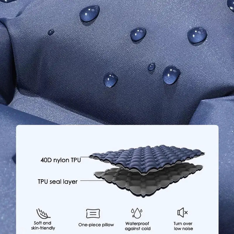 Simples Market double air mattress camping bed, blue, built-in pump, waterproof; 40D nylon TPU layers