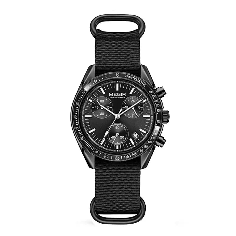 Megir Quartz Chronograph Watch Waterproof Sport Wristwatch With Nylon Strap Luminous Pointers And Date