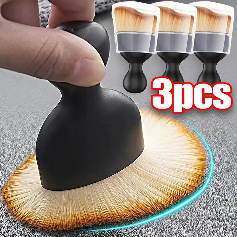 Simples Market car interior cleaning brush set of 3 with thick soft fur bristles and protective covers