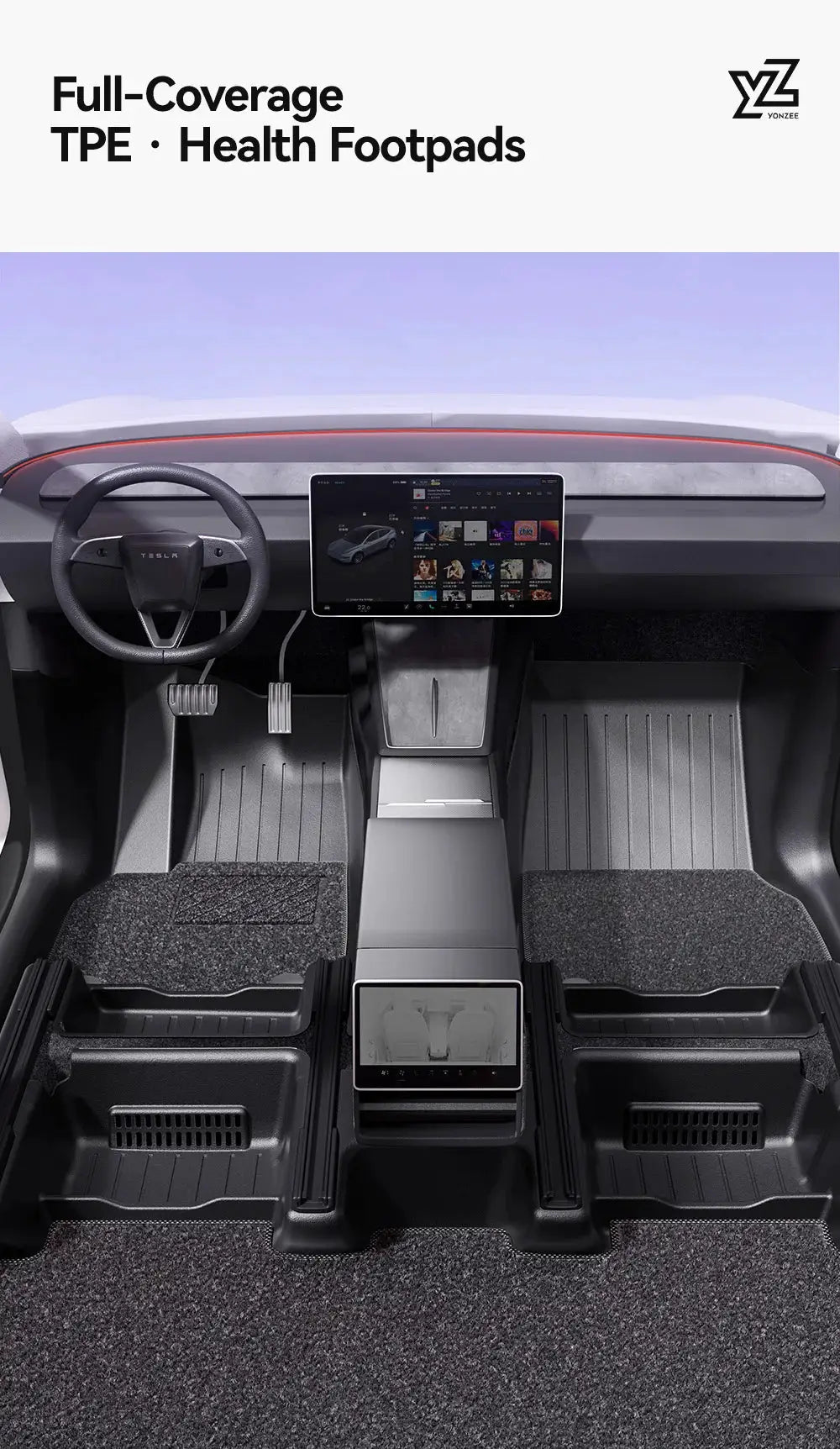 Simples Market YZ full-coverage TPE floor mats for Tesla Model Y Juniper 2025–2026, waterproof anti-slip set