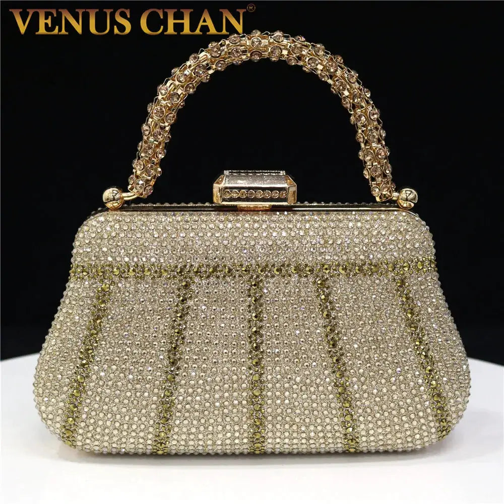 Rhinestone gold-tone evening clutch by Venus Chan from Simples Market
