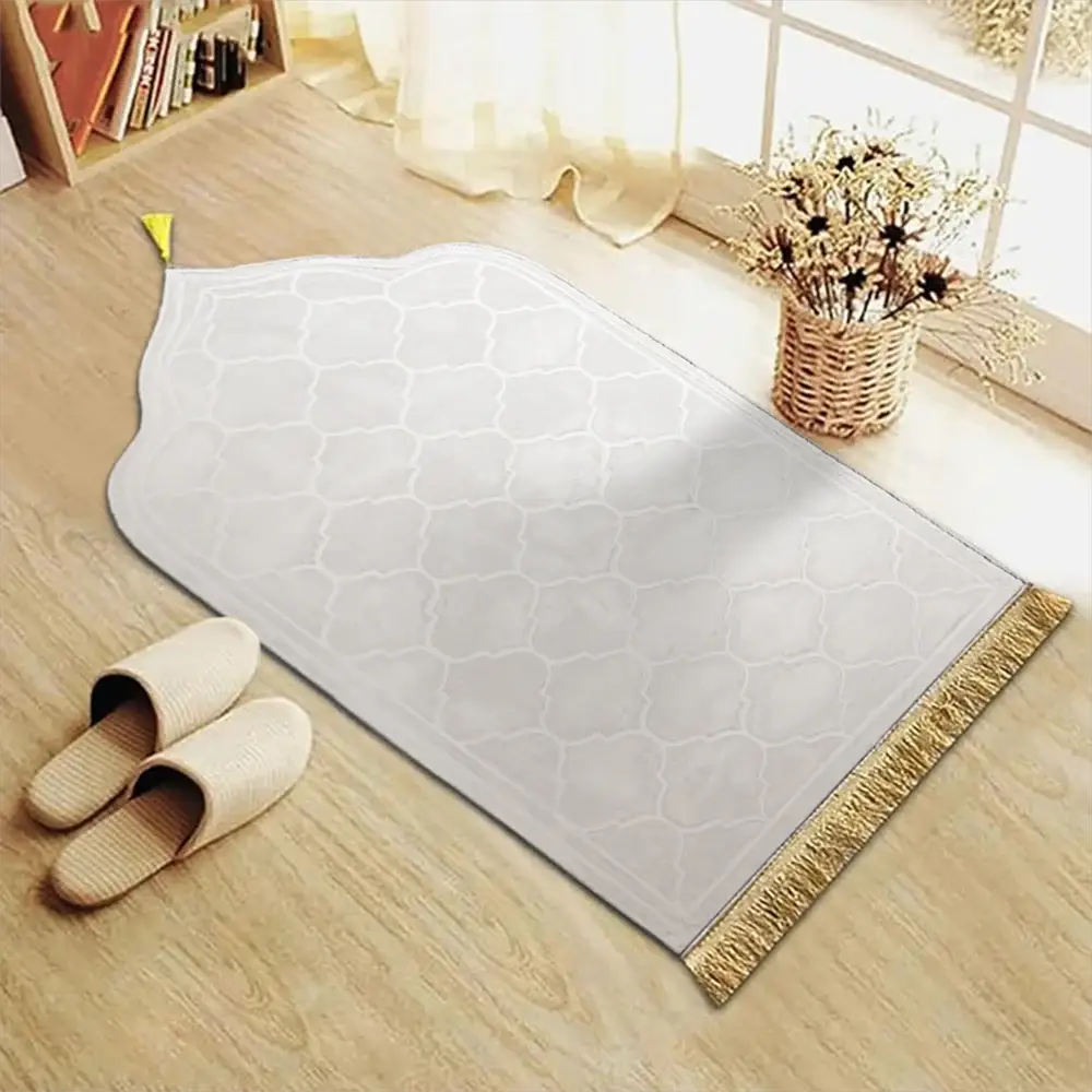 Simples Market thick prayer rug with tassels, light gray soft flannel, anti-slip indoor mat