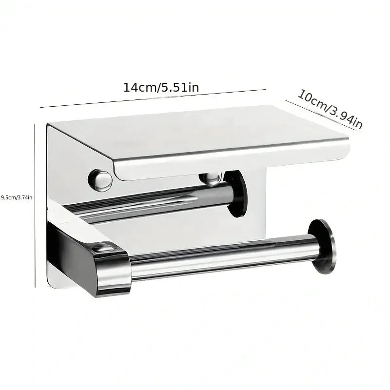Simples Market stainless steel wall-mount toilet paper holder with top shelf and phone holder