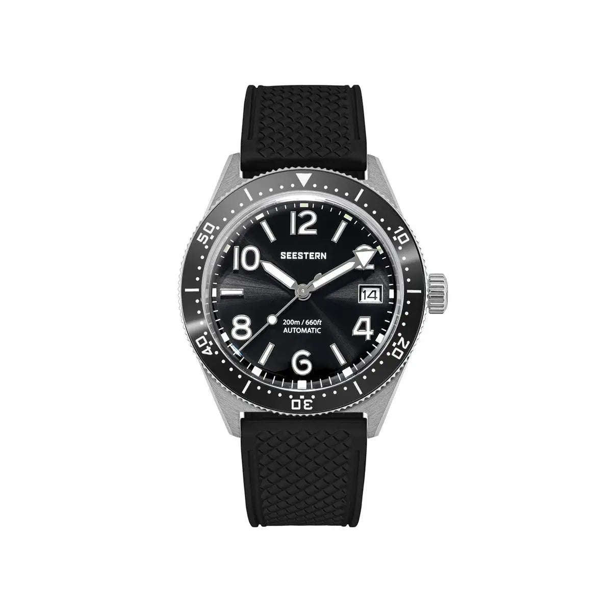 SEESTERN diver watch, black dial, 200m water resistant, automatic NH35A movement, rubber strap