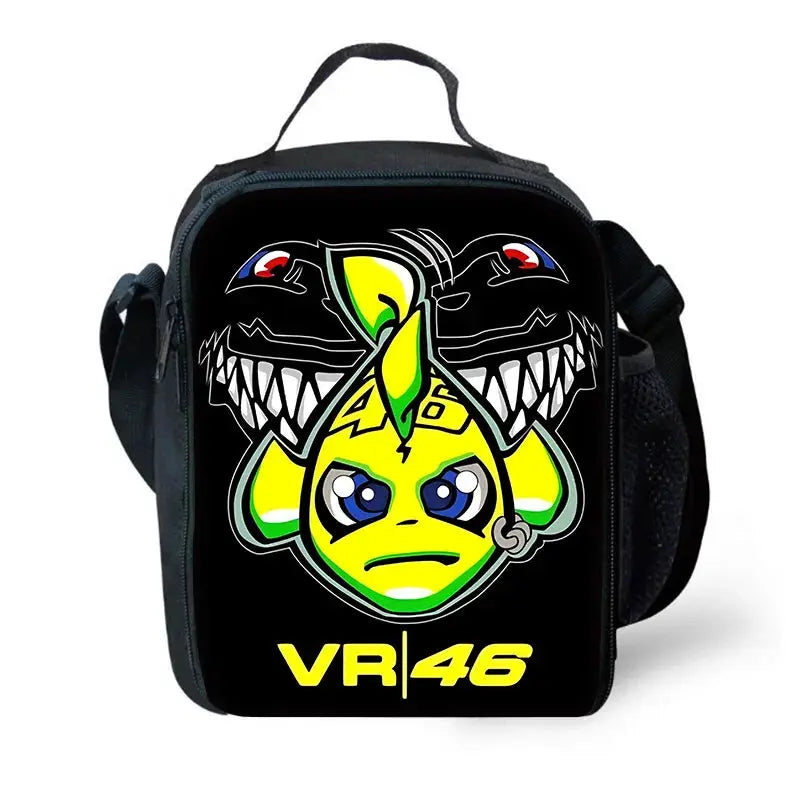 Simples Market VR46 kids backpack with neon-green character graphic on black