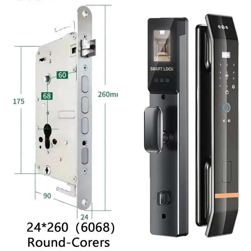 3D Face smart door lock set, two-piece with biometric recognition, fingerprint, keypad, IC card access