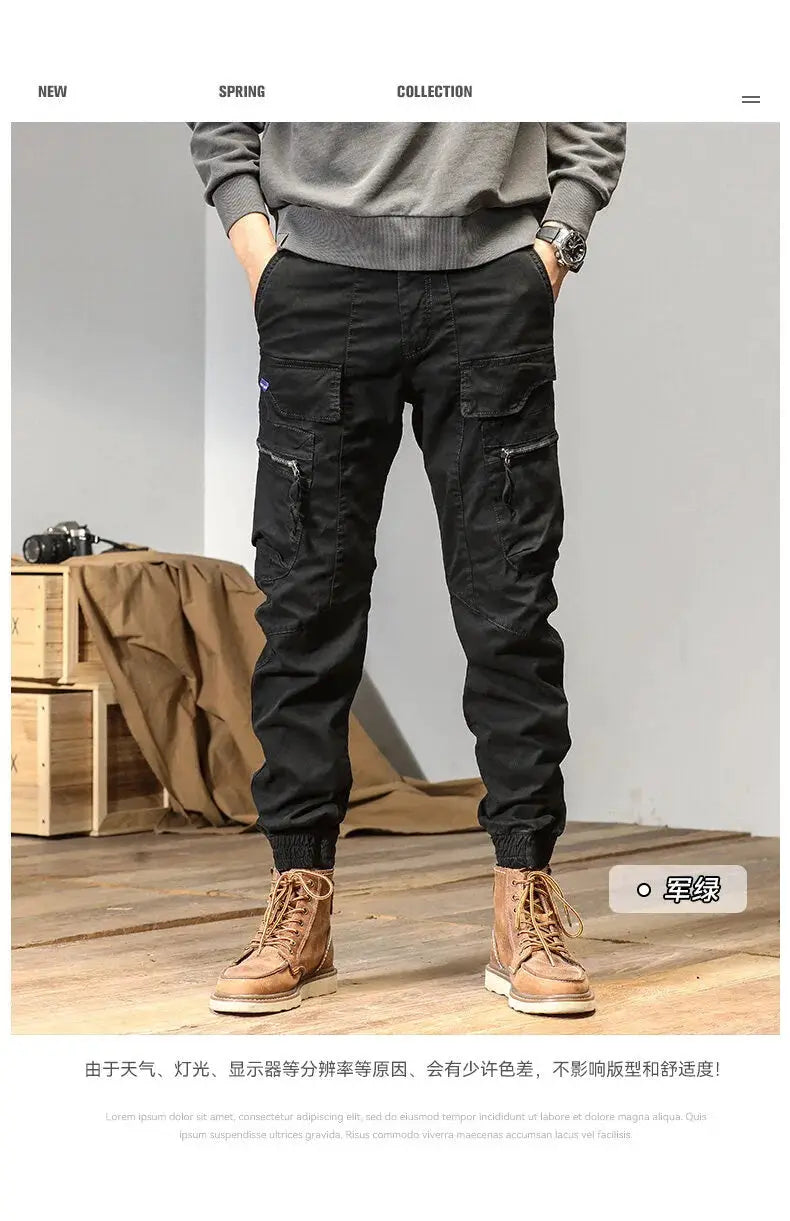 CAAYU joggers cargo pants for men with multiple pockets, gray tactical streetwear