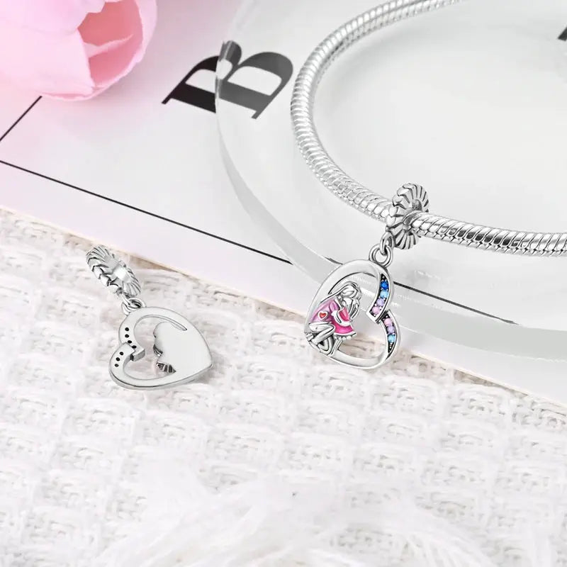 925 Sterling Silver Charms Beads Forever Love Heart Dangle For Bracelet Women Jewelry Gift Sister Family Life