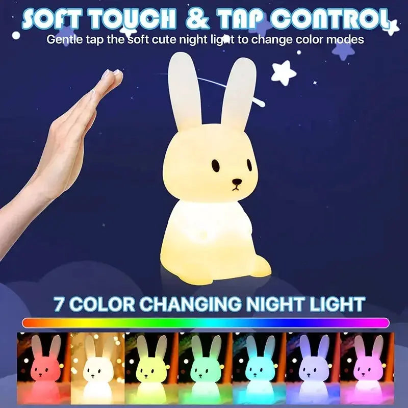 GlowRabbit Silicone Rabbit Night Light with Touch Sensor and Multiple Light Modes for Kids Room Nursery Home