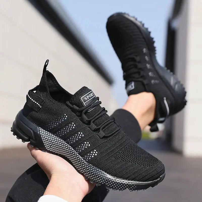 Men's black mesh sneakers by Simples Market, lightweight breathable slip-on running shoes