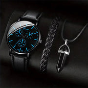 Nova 3 Piece Mens Analog Quartz Watch Set With Leather Bracelet And Necklace Included For Versatile Business Casual Wear