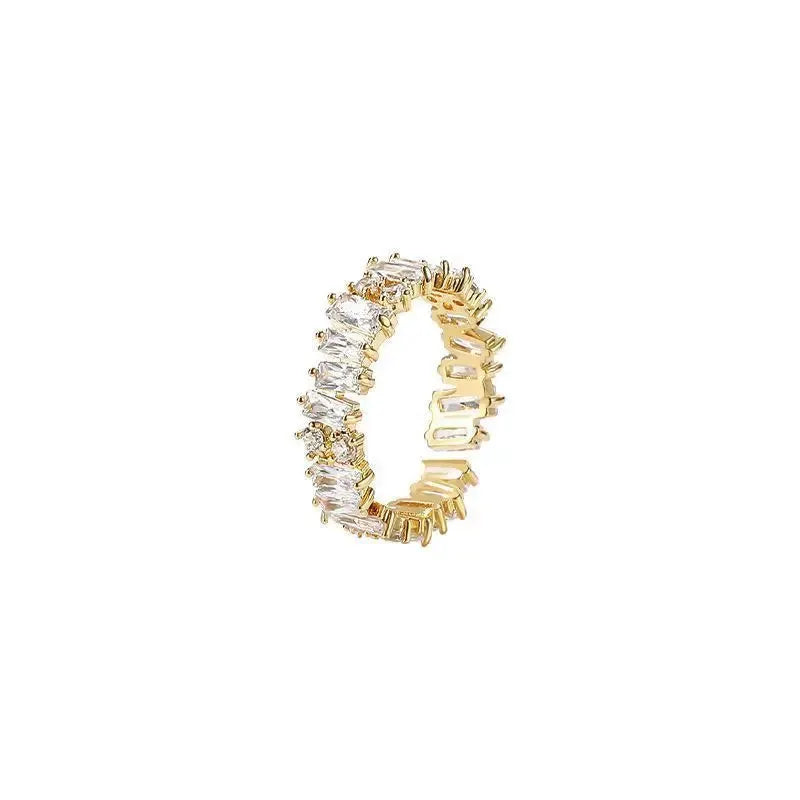 MoonBIFFY zircon ring for women, stainless steel two-tone gold and silver with clear stones