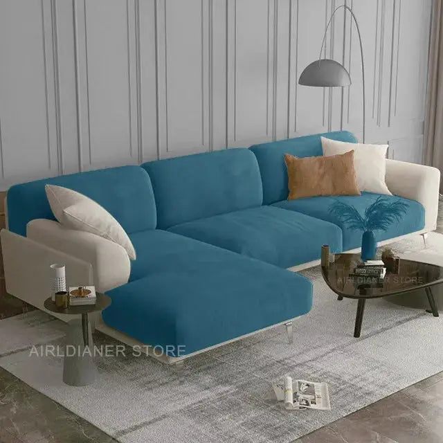 Luxury Soft Velvet Sofa Seat Cover in blue, elastic sofa protector by Simples Market for living room furniture.