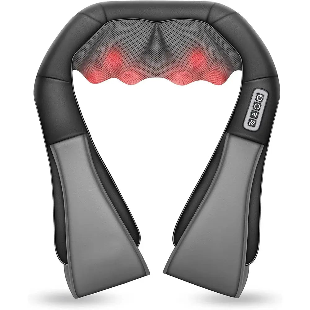 Shiatsu neck and shoulder massager, U-shaped heated massage pillow in black and gray with control panel