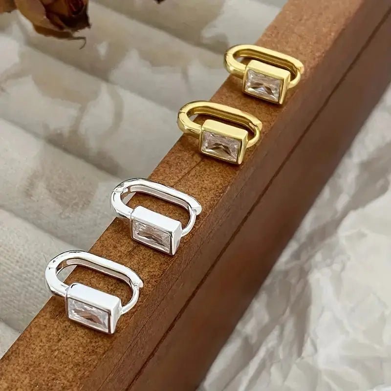 Huitan Fashion Rectangular Cubic Zirconia Hoop Earrings For Women Silver And Gold Color Jewelry - Simples Market