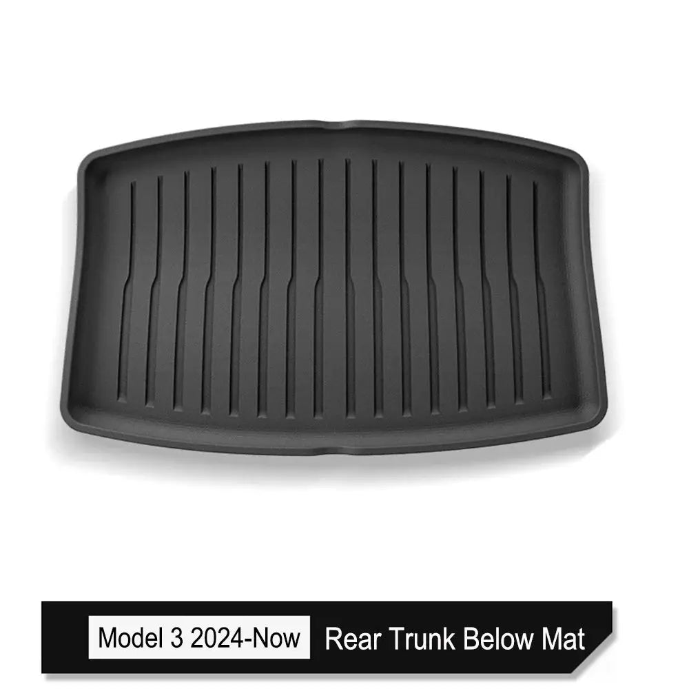 Rear trunk mat for Tesla Model 3 (2024–2026) by Simples Market, black TPE cargo liner