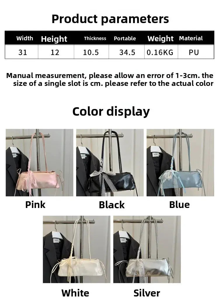 Simples Market square bag with bow decoration, PU material, shoulder bag; five colors: Pink, Black, Blue, White, Silver