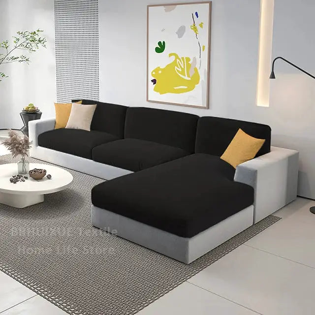 Velvet sofa seat cushion cover set for L-shaped sectional, black cushions
