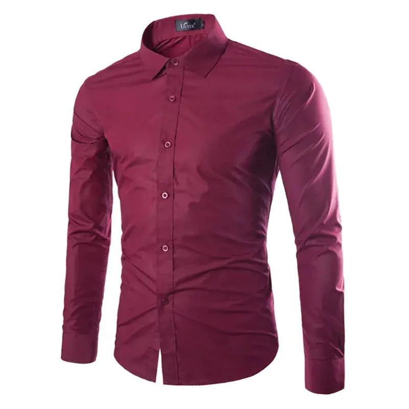 Simples Market men's burgundy solid-color long-sleeve button-down shirt