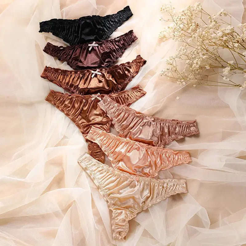 Panties 7-piece Simples Market satin ice silk seamless no-show underwear with frill trim